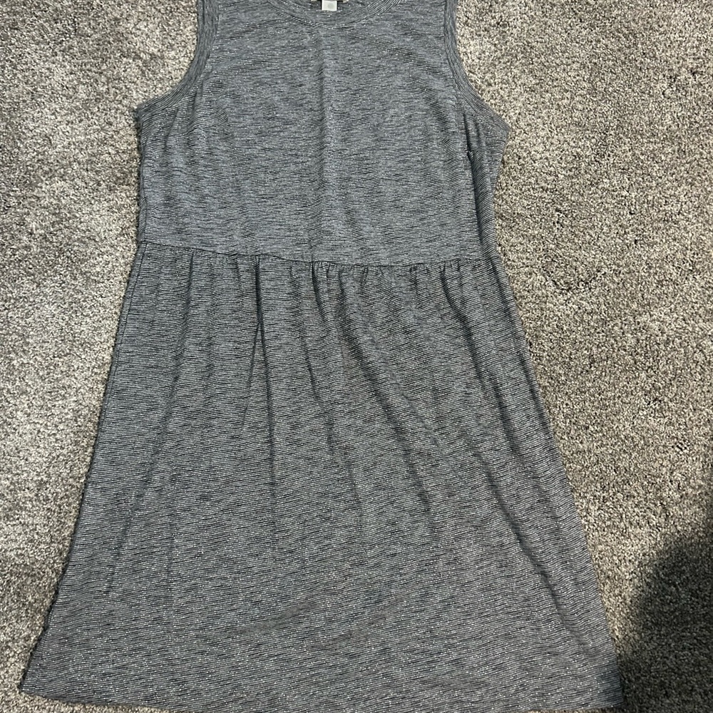 LOFT Metallic Gray Striped Dress